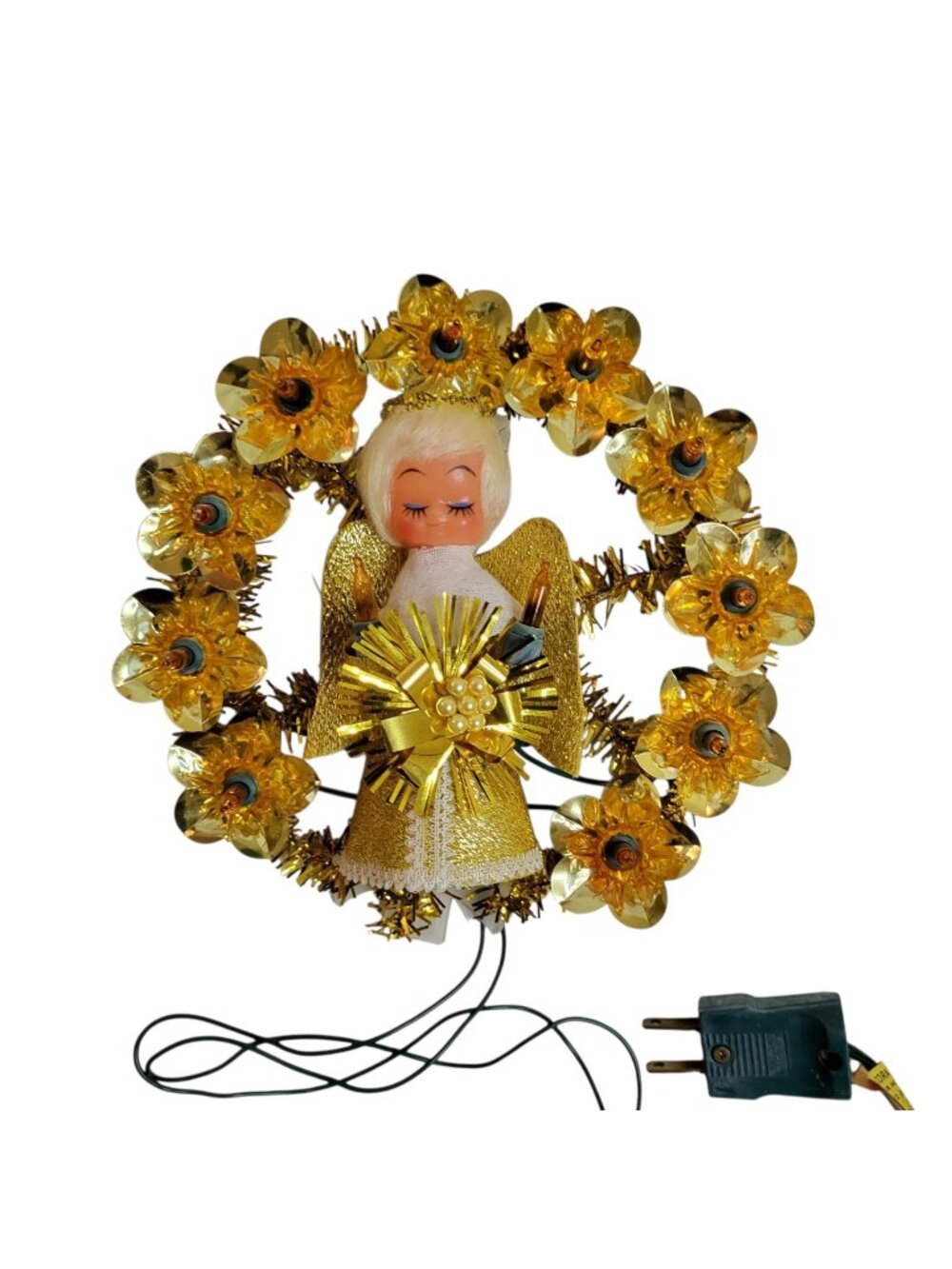 Vtg Angel Light-Up Electric Christmas Tree Topper Metallic Gold in Original Box